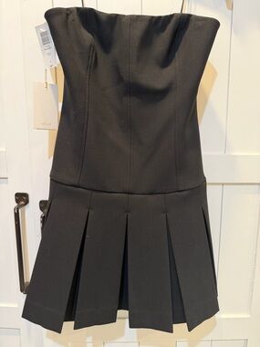 ARITZIA WILFRED BLACK PLEATED STRAPLESS MINI DRESS NWT RETAIL $198